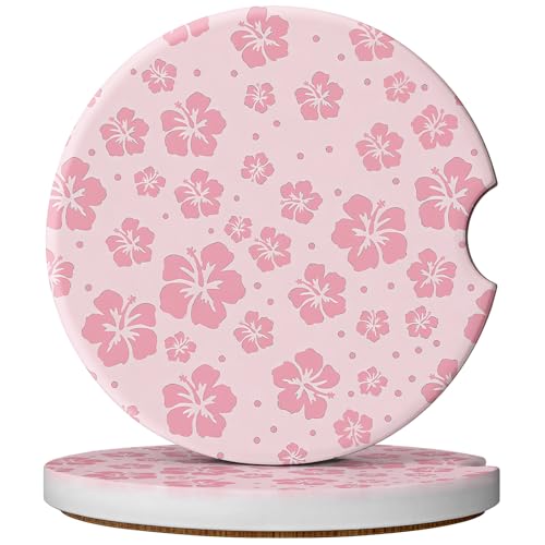 2 Pack Car Coasters for Cup Holders, Cute Car Accessories Interior - color: Hibiscus