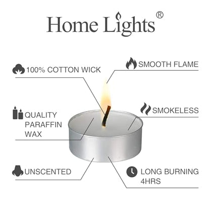 HomeLights Tealight Candles - 4 Hours - Giant 100,200,300 Bulk Packs - White Unscented European Votive Smokeless Tea Lights for Shabbat, Weddings, Christmas, Home Decorative - 300 Pack - size: 300 Pack