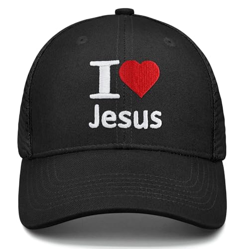 Christian Hats Jesus Cross Embroidered Trucker Hat – Cotton Mesh Cap for Men & Women, Adjustable Snapback, Breathable Design - color: I Love Jesus