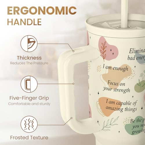 SANDJEST Inspirational Tumbler with Handle 40oz, Daily Positive Inspiration Coffee Cup Stainless Steel Travel Mug, Motivational Gifts for Women Girls Friends Coworker, Gift for Christmas Birthday - color: Inspiration 2