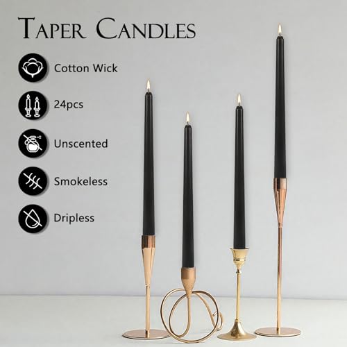24Pack 10Inch Black Taper Candles for Halloween,Smokeless Dripless - color: Black, size: 24Pack