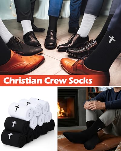 Shihanee 12 Pairs Cross Crew Socks for Men Christian Gifts - color: Black, White