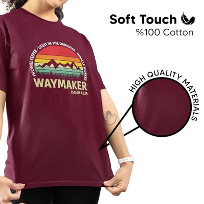 Waymaker Christian T-Shirt for Men, Women, Unisex - 100% Cotton Faith-Based Graphic Tee - Inspirational Religious Shirt - color: Maroon, size: XX-Large