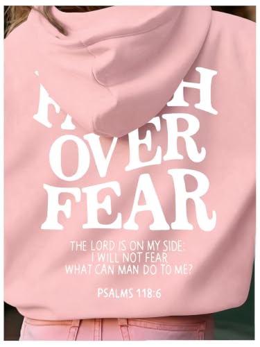 BANGELY Faith Over Fear Hoodie Girl's Christian Sweatshirt Long Sleeve Tops - color: Pink, size: 9-10 Years