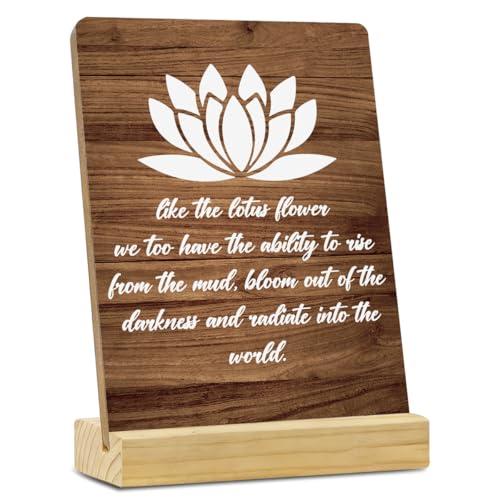 Inspirational Quote Desk Decor Rustic Plaque with Wood Stand, Positive Like the Lotus Flower Decor, Decorative Wood Sign for Home Shelf Decor - color: Like the Lotus Flower