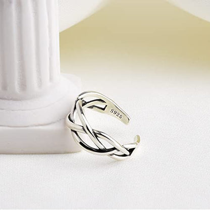 925 Sterling Silver Celtic Knot Open Adjustable Ring for Women Size 4-7 - color: Two line twist