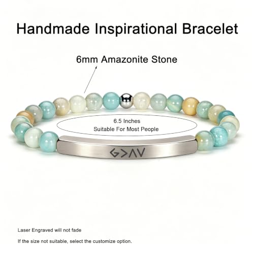 Inspirational Christian Bracelet for Women, 18K Gold Plated Bible Verse Jewelry with Amazonite Beads, Religious Faith Gift for Mom, Daughter, Sister, Friend - color: Gold is greater than highs and lows-Amazonite Silver