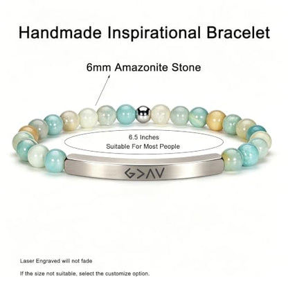 Inspirational Christian Bracelet for Women, 18K Gold Plated Bible Verse Jewelry with Amazonite Beads, Religious Faith Gift for Mom, Daughter, Sister, Friend - color: Gold is greater than highs and lows-Amazonite Silver