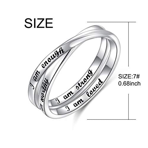 YinShan 925 Sterling Silver Inspirational Ring I am Enough Rings/God Grant Me The Serenity/Always Remember You Are Braver for Women Girls Size 6-9 - style: I am enough