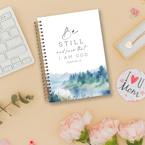 Be Still and Know That I Am God Christian Spiral Notebooks, Psalm 46:10 Bible Verse Journal, Scripture Journals for Writing, Religious Notebook for Note Taking, 5.5x8.3 Inch - color: white Bible Notebook-3