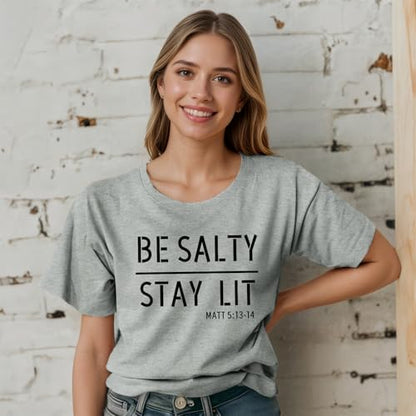 BINTEHGS Christian Graphic Tees for Women Be Salty Stay Lit Shirts Funny Bible Verse Shirt Religious Faith Tshirts Clothing - color: Light Gray, size: XX-Large