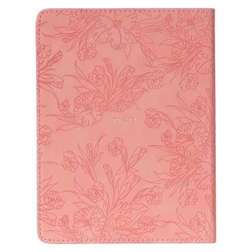 Christian Art Gifts Inspirational Handy-sized Journal, He Restores My Soul Wide Ruled Notebook, Psalm 23:3 Bible Verse, Pink Vegan Leather Floral, 240 Lined Pages w/scripture, (7.2” x 5.4” x .75”)