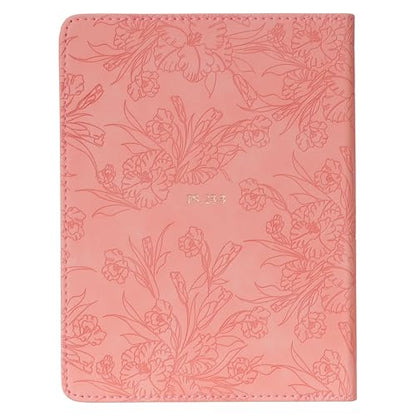 Christian Art Gifts Inspirational Handy-sized Journal, He Restores My Soul Wide Ruled Notebook, Psalm 23:3 Bible Verse, Pink Vegan Leather Floral, 240 Lined Pages w/scripture, (7.2” x 5.4” x .75”)
