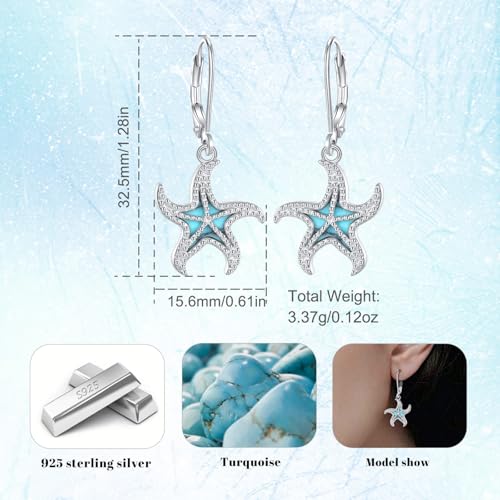 Vito Moonstone Turquoise Drop Earrings for Women, 925 Sterling Silver Hooks - style: Starfish