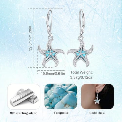 Vito Moonstone Turquoise Drop Earrings for Women, 925 Sterling Silver Hooks - style: Starfish