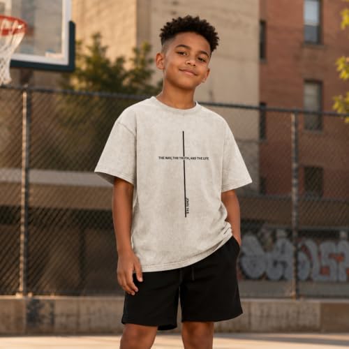 Boys Christian Shirts for Kids Jesus God Bible Verse Religious Faith T Shirt Youth Acid Wash Cross Graphic Tees Tops - color: Apricot, size: 5-6 Years