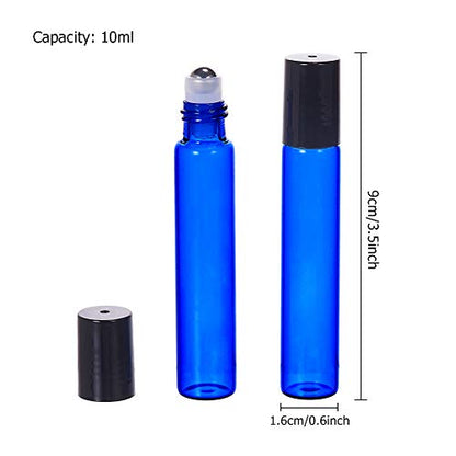 BENECREAT 30 Pack 10ml Coalt Blue Glass Roller Bottles with Stainless Steel Roller Balls, 10 Graduated Transfer Pipette and 4 Funnels for Essential Oils/Other Liquids - color: Blue, size: 10ml