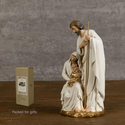 BC Catholic Holy Family Statue 6" H Sagrada Familia Mini Nativity Figurine - color: Gold & White, size: 6 inches H