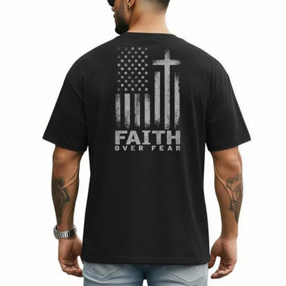 Men's Jesus Christian Shirts Christ America Flag Casual Tops - color: Black-faith Over Fear, size: Large