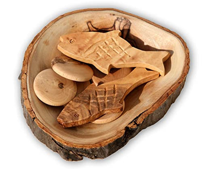 THE JERUSALEM GIFT SHOP SINCE 2004 Handcrafted Olive Wood Loaves and Fish Display - Biblical Miracle Replica from Bethlehem - Religious Home Decor & Souvenir