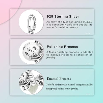 LUXILLA 925 Sterling Silver Charm Golden Family Tree Sparkling Cross Cute Dragon Charms Fits Bracelets Necklace Pendant Bead Jewelry Gift for Women Family Friends - color: Firefly Charm