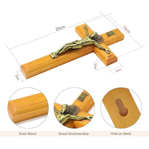 KOMI 10 Inch Jesus Wooden Crucifix Wall Cross for Home Decor - color: Light Brown-10 Inch