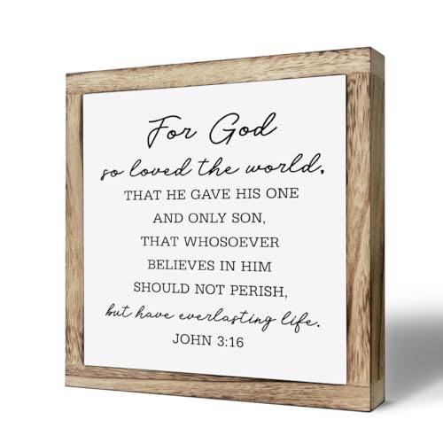 SUSZDOU John 3:16 Scripture Sign, Rustic Wooden Plaque, 9.8x9.8 Inch, Christian Home Decor - color: Christian 09