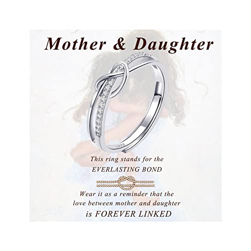 MOROTOLE To My Mom Sterling Silver Ring, Love Knot Silver Ring for Women Forever Linked You And Mom Rings Adjustable Thumb Rings Mother Gifts… - color: Love Rings (Mother & Daughter Card)