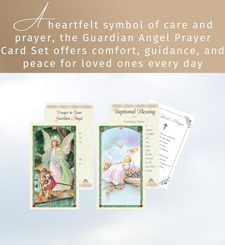 Guardian Angel Prayer Card - Laminated Guardian Angel Card, Baptism Prayer Card, The Lord's Prayer - Made in Italy Guardian Angel Prayer Card Set for Parents and Grandparents - Total 3 Items