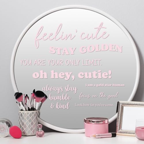 Pink Motivational Mirror Decals - Set of 8 Inspiring Quotes Wall Decals for Bathroom Mirror Bedroom Kitchen Dorm Apartment Wall Stickers - color: Pink Motivational