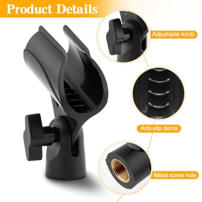 3 PCS Mic Clips for Stands Set, Universal Microphone Clip Holder, Adjustable Mic Holder for Stand with 2 pcs 5/8" Male to 3/8" Female Screw Adapter for Wired Wireless Microphones