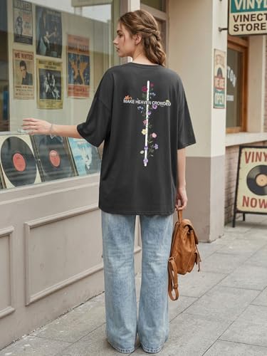 Christian Oversize Shirt for Women Jesus Faith Bible Verse Graphic Tee Tops - color: Darkgrey2, size: Medium