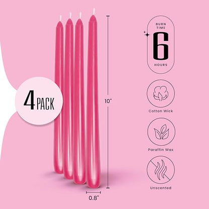 Leor & Lair Hot Pink Taper Candles, 4 Pack, 10" Hot Pink Candles, Unscented - color: Hot Pink