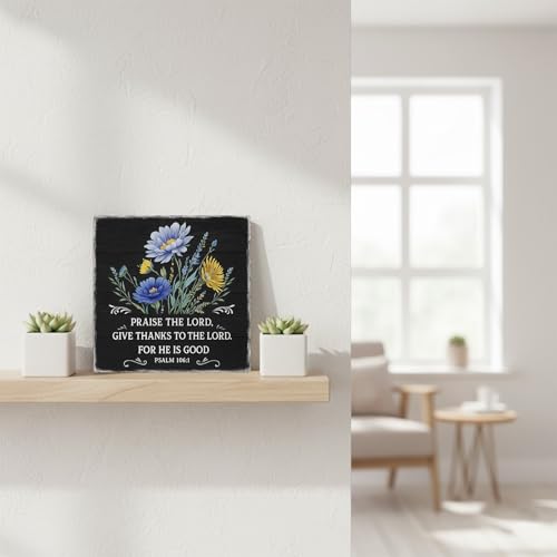 Praise the Lord Psalm 1061 Wood Box Sign, Black, 5x5 Inch - color: Black-018