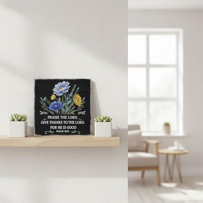 Praise the Lord Psalm 1061 Wood Box Sign, Black, 5x5 Inch - color: Black-018