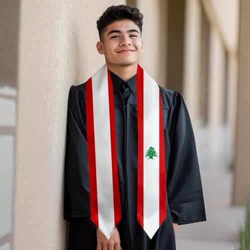 Graduation Satin Sash Scarf 72" Stole - color: Lebanon Flag