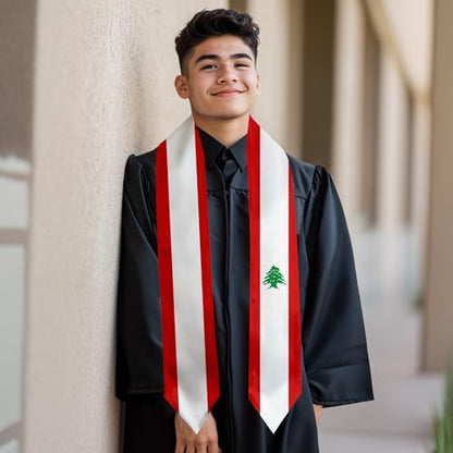 Graduation Satin Sash Scarf 72" Stole - color: Lebanon Flag
