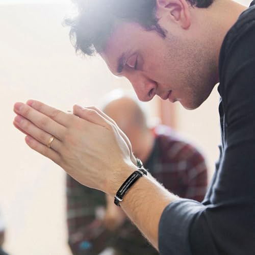 Leather Bracelet Sobriety Gifts for Men : Inspirational Quote/Bible Verse Engraved Braided Black Mens Bracelet for Him, Customized Religious Christian Gift Jewelry for Son/Dad/Boys/Boyfriend/Husband - style: 17:Sometimes life can be tough
