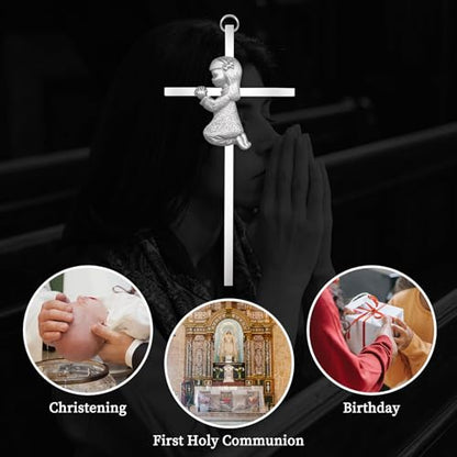 Anwlki Baby Wall Cross Decor Boys Girls Kids Prayer Baptism Gifts for Christening, First Holy Communion, Baby Shower, Birthday (Girl, 1)