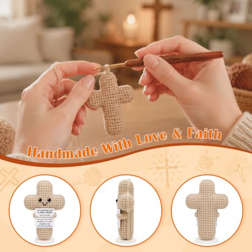 Positive Crochet Cross Little Reminder Christian Birthday Religious Gifts for Women, Baptism Confirmation Faith Gifts for Teen Daughter, Inspirational Cheer Up New Job Gift for Friend Coworker Sister