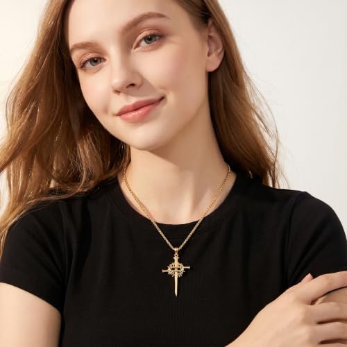 14K Gold Plated Cross Pendant Necklace Christian Jewelry Religious Gift - color: B02-Nail Cross Gold