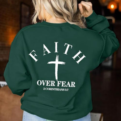 Christian Sweatshirts for Women Jesus Cross Casual Tops - color: Green, size: X-Large
