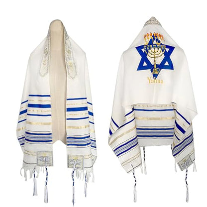 Tallit Prayer Shawl with Bag, Soft Fabric 70"x 20" Tallit Prayer Cloth Israel for Men & Women - color: Blue