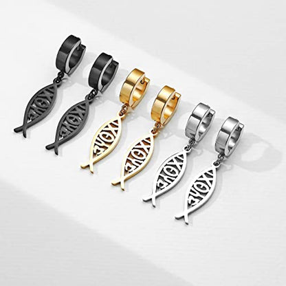 Earrings For Women Jesus Fish Faith Symbol Earrings Stainless Steel Chic Arc Fish Hook Earrings Christian Jewelry - color: silver 2