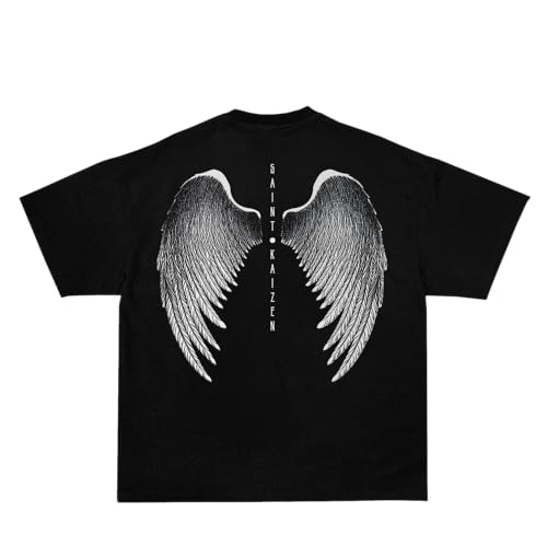 SAINT KAIZEN Men’s Shirts for Extra Softness - 220G Cotton Oversized - color: Angel Wings, size: X-Large