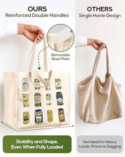 Miss Adola Cute Extra Large Canvas Grocery Tote Bag - color: Pickle Jar