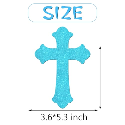 12Pcs Cross Centerpiece Sticks Blue Glitter God Baptism Table Toppers Christian Theme Baby Shower Decorations for Easter God Bless First Communion Christening Birthday Party Supplies