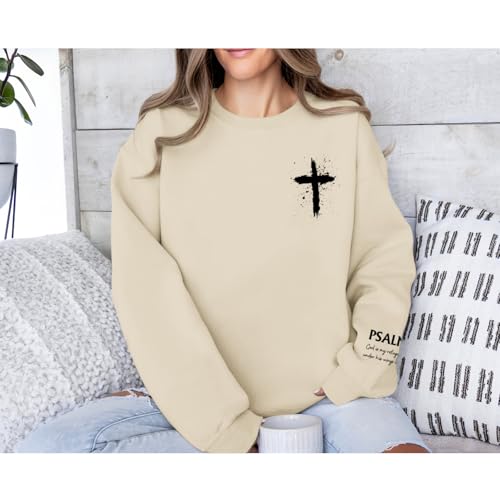 Women Christian Sweatshirt Psalms 91 Jesus Hoodie Religious Faith God Shirt Bible Verse Inspirational Pullover Tops - color: Apricot, size: Medium