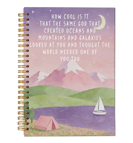 VNWEK Fantasy Pink Christian Spiral Notebook Journal 5.5x8.3 Inch, How Cool Is It That the Same God Bible Verse Journal, Mountain Camping Religious Lined Hardcover Spiral Notebook