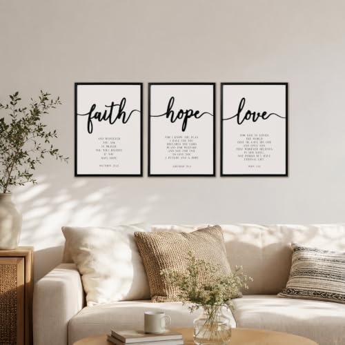Zzbakress 3D Wood Faith Hope Love Framed Wall Art Large Christian Wall Art - color: Black